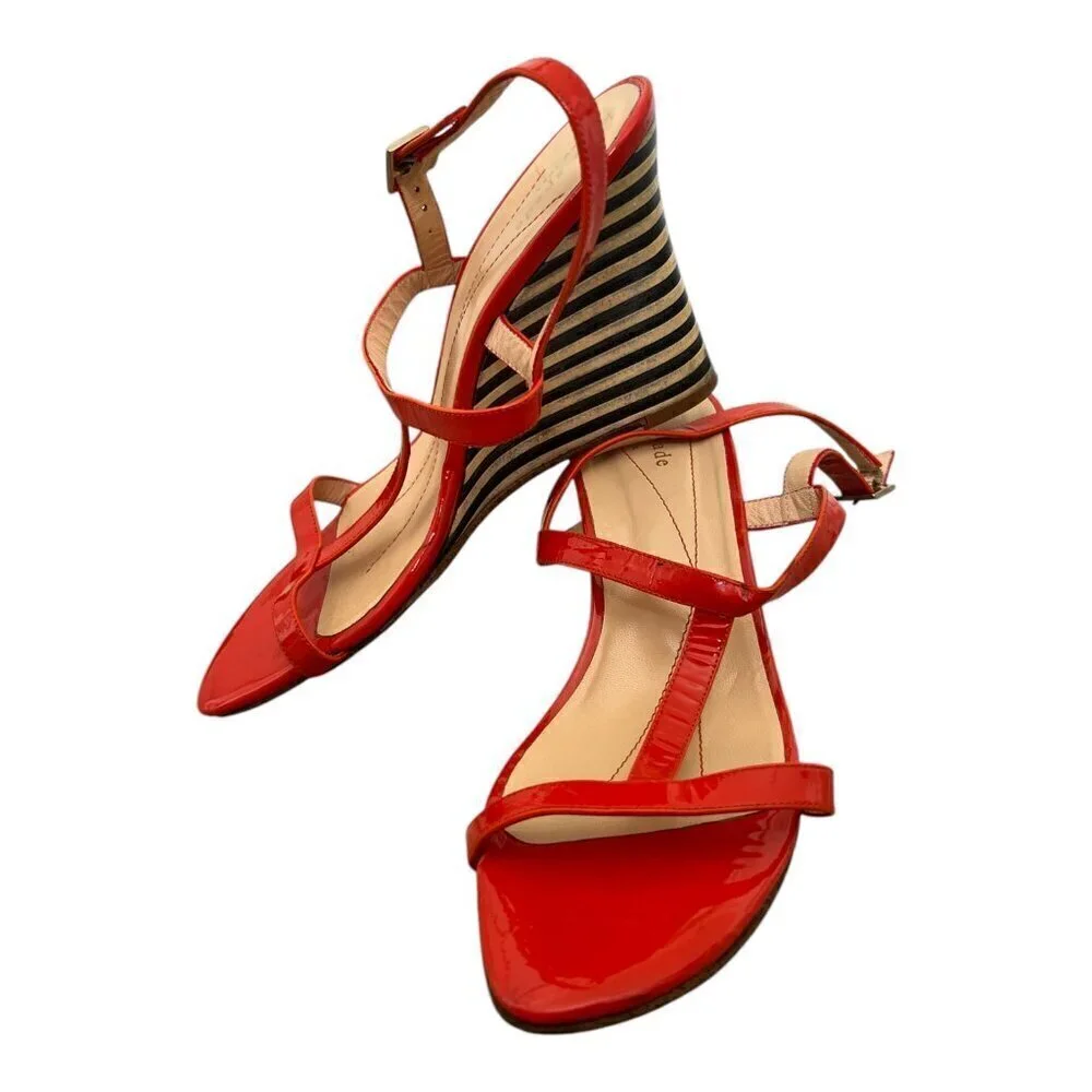 Kate Spade Womens Lorna Wedge Sandals Open Toe Patent Leather Orange Size 8D